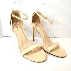 Lulus Stiletto Women's Size 8.5 Nude Vegan Suede Single Strap Heels Wedding